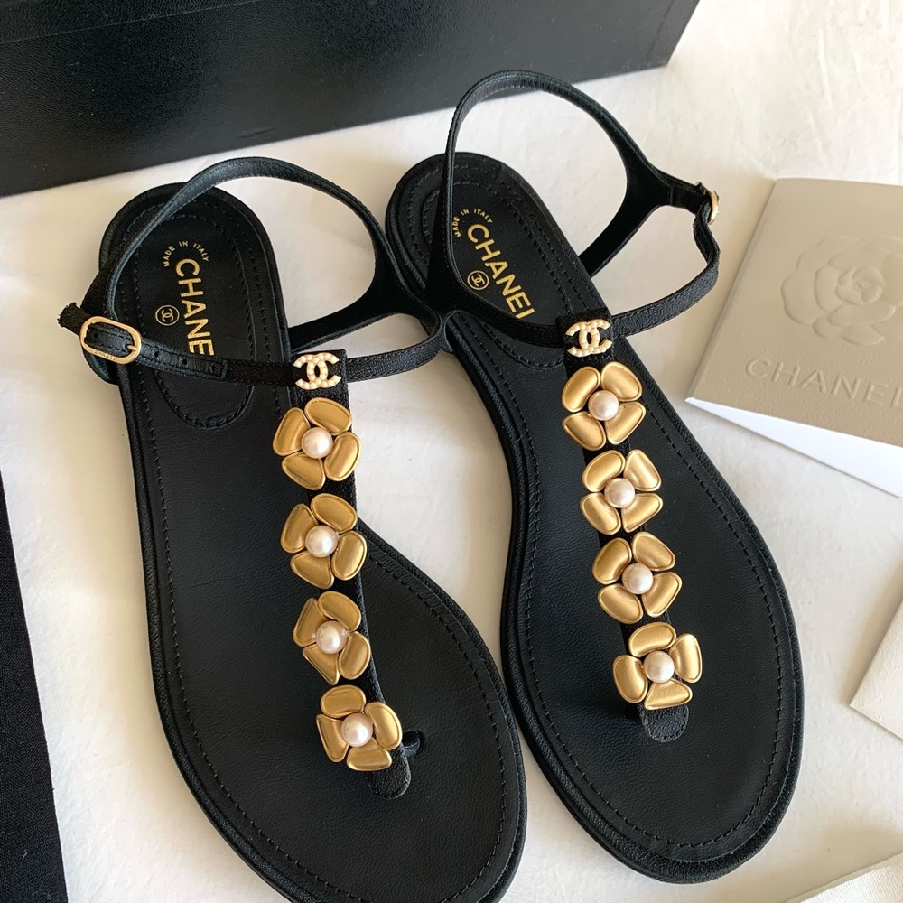 Authentic CHANEL Black Leather Sandals
